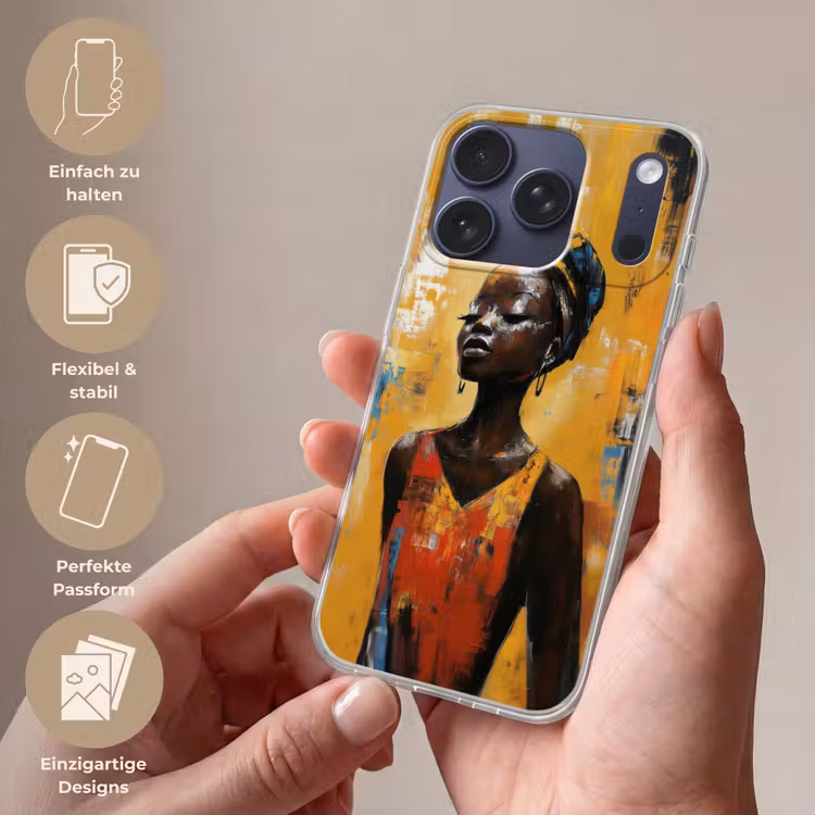 Vrouw - Ogen - Penseelstreken - Geel Telefoonhoesje iPhone 17 Pro klein -sfeer3_DE