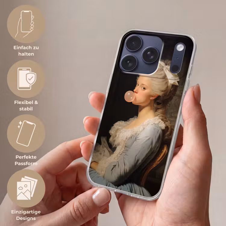 Vrouw - Barokjurk - Kauwgom Telefoonhoesje iPhone 17 Pro klein -sfeer3_DE