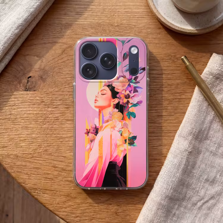 Vrouw - Bloemen - Paars - Abstract Telefoonhoesje iPhone 17 Pro klein -sfeer1
