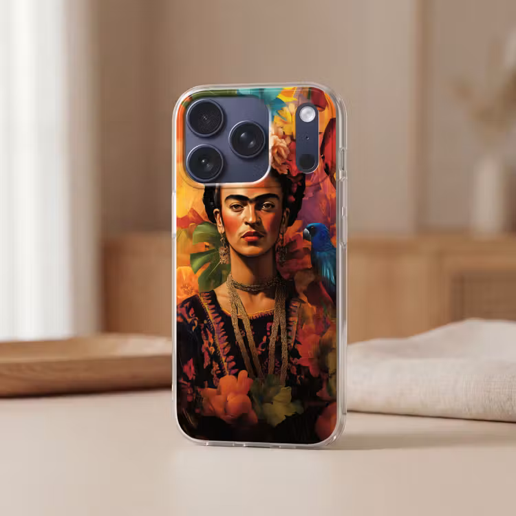 Vrouw - Bloemen - Papegaai - Schilderachtig Telefoonhoesje iPhone 17 Pro klein -sfeer2