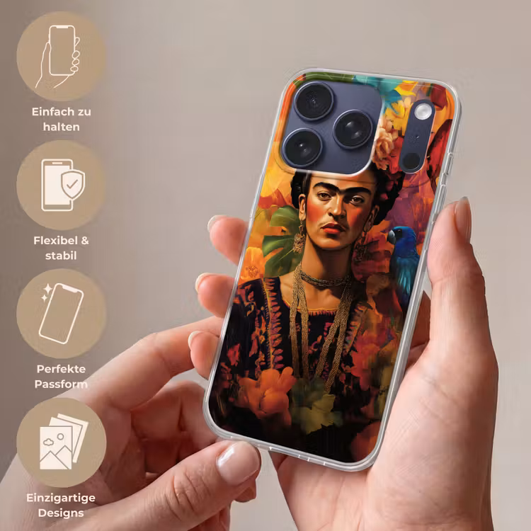 Vrouw - Bloemen - Papegaai - Schilderachtig Telefoonhoesje iPhone 17 Pro klein -sfeer3_DE