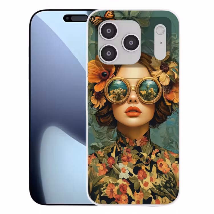 Vrouw - Bloemen - Vlinders - Natuur - Vintage Telefoonhoesje iPhone 17 Pro klein -3d
