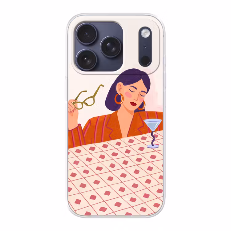Vrouw - Bril - Cocktail - Illustratie - Modern Telefoonhoesje iPhone 17 Pro klein -3d