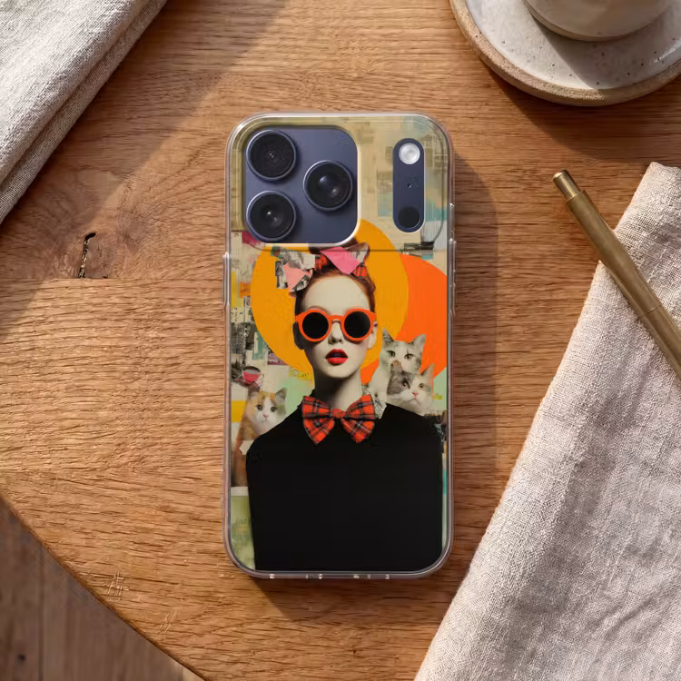 Vrouw - Bril - Strik - Retro Telefoonhoesje iPhone 17 Pro klein -sfeer1