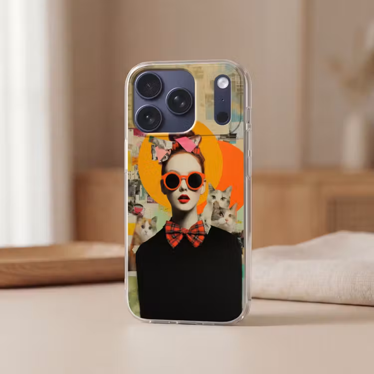 Vrouw - Bril - Strik - Retro Telefoonhoesje iPhone 17 Pro klein -sfeer2