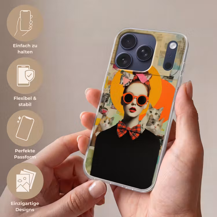 Vrouw - Bril - Strik - Retro Telefoonhoesje iPhone 17 Pro klein -sfeer3_DE