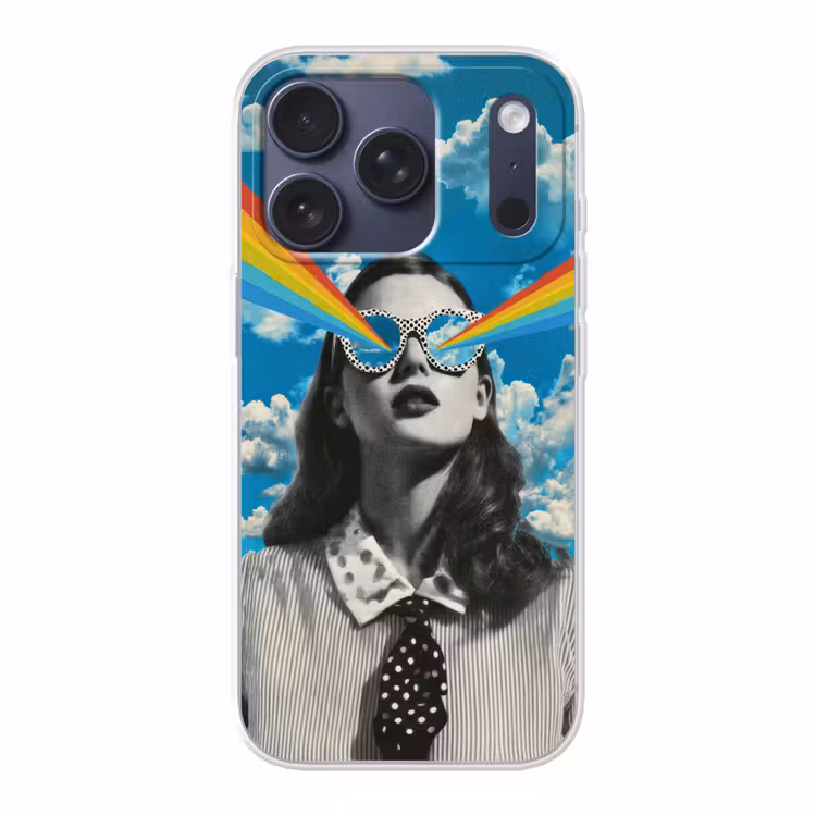 Vrouw - Bril - Regenboog - Wolken Telefoonhoesje iPhone 17 Pro klein -3d