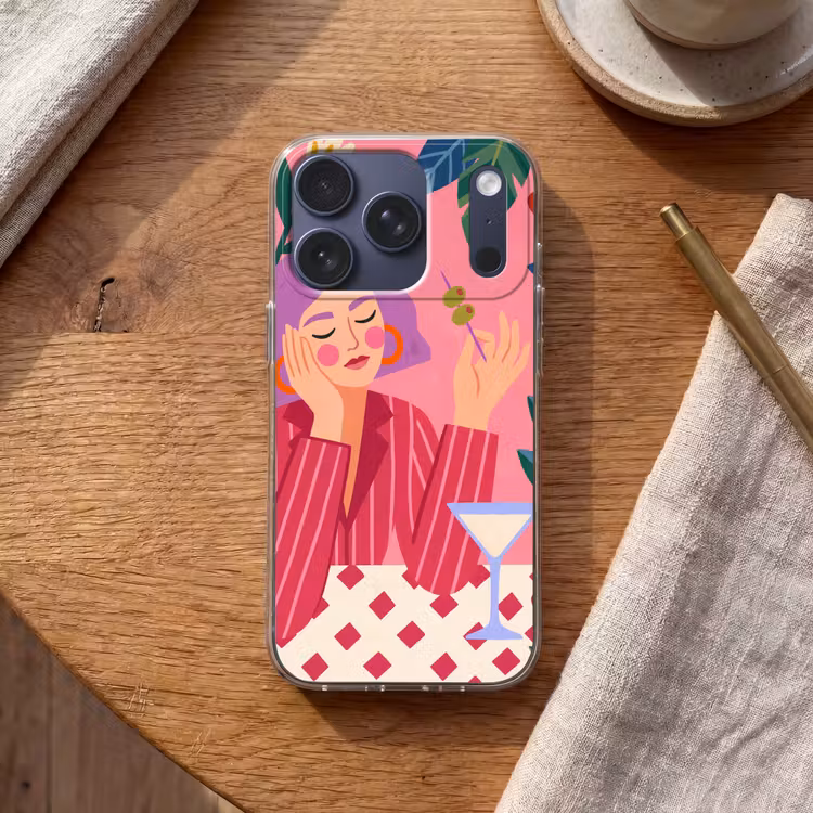 Vrouw - Cocktail - Bloemen - Modern - Roze Telefoonhoesje iPhone 17 Pro klein -sfeer1