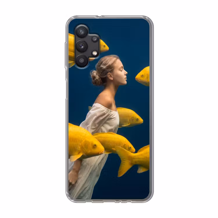 Vrouw - Vis - Water - Natuur - Geel Telefoonhoesje Samsung Galaxy A32 5G klein -3d