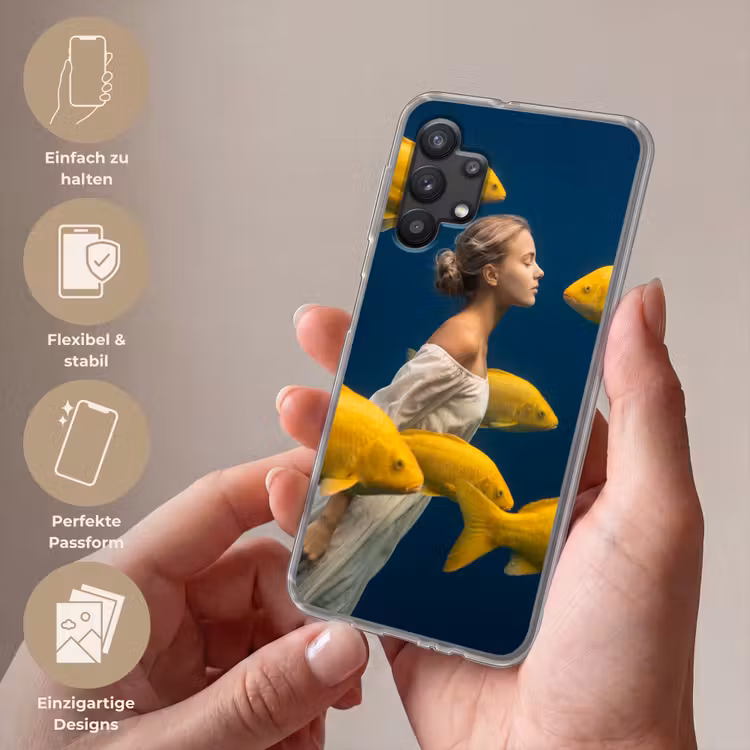 Vrouw - Vis - Water - Natuur - Geel Telefoonhoesje Samsung Galaxy A32 5G klein -sfeer3_DE
