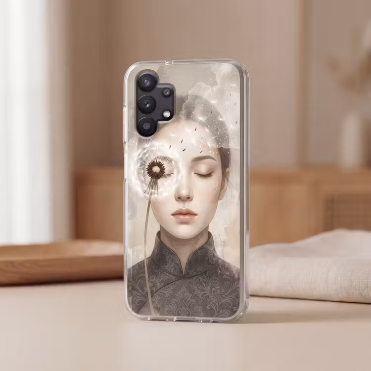 Vrouw - Sereen - Grijs Telefoonhoesje Samsung Galaxy A32 5G klein -sfeer2