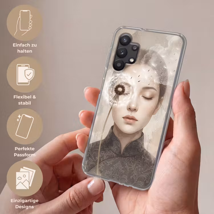 Vrouw - Sereen - Grijs Telefoonhoesje Samsung Galaxy A32 5G klein -sfeer3_DE