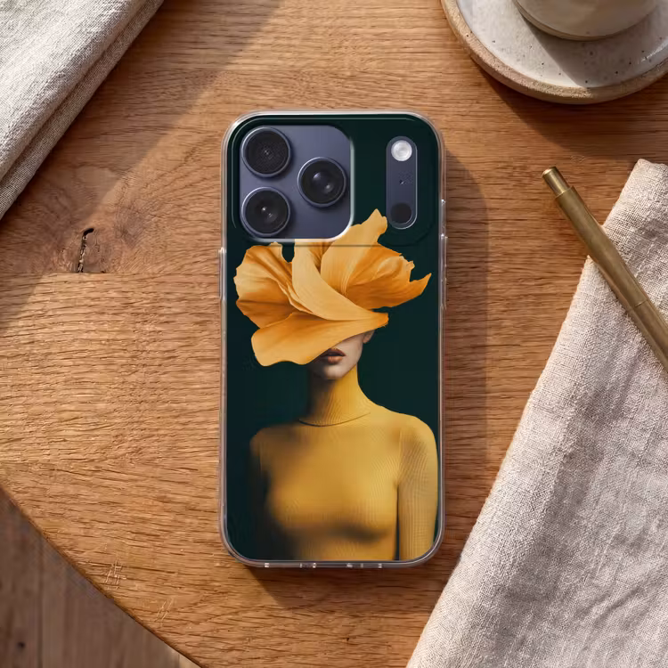 Vrouw - Hoed - Geel Telefoonhoesje iPhone 17 Pro klein -sfeer1