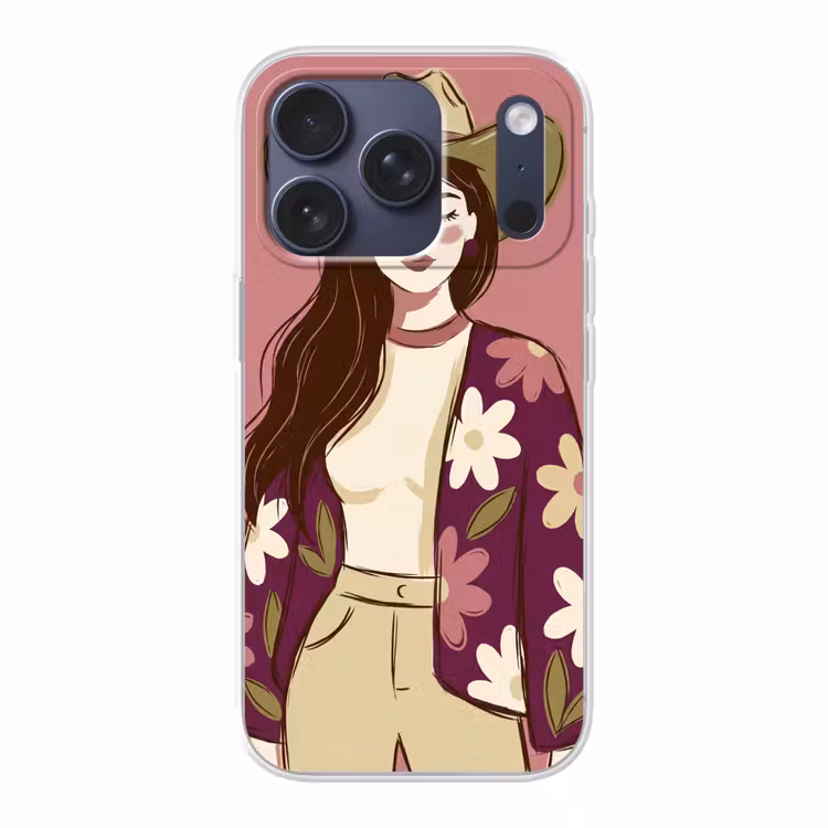 Vrouw - Hoed - Portret - Illustratie - Roze Telefoonhoesje iPhone 17 Pro klein -3d