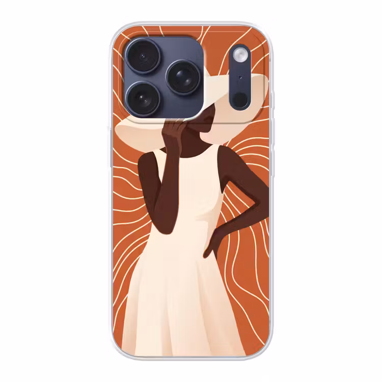 Vrouw - Hoed - Portret - Modern - Beige Telefoonhoesje iPhone 17 Pro klein -3d