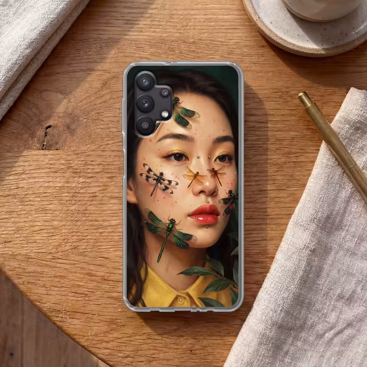 Vrouw - Insecten - Natuur - Portret - Groen Telefoonhoesje Samsung Galaxy A32 5G klein -sfeer1