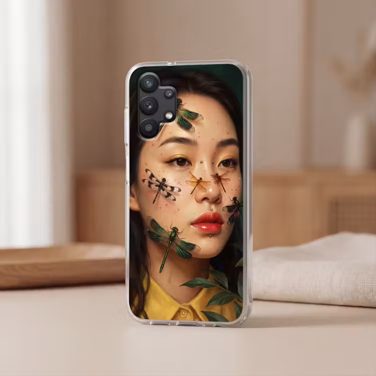 Vrouw - Insecten - Natuur - Portret - Groen Telefoonhoesje Samsung Galaxy A32 5G klein -sfeer2