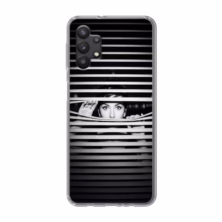 Vrouw - Jaloezieën - Portret - Zwart-wit Telefoonhoesje Samsung Galaxy A32 5G klein -3d