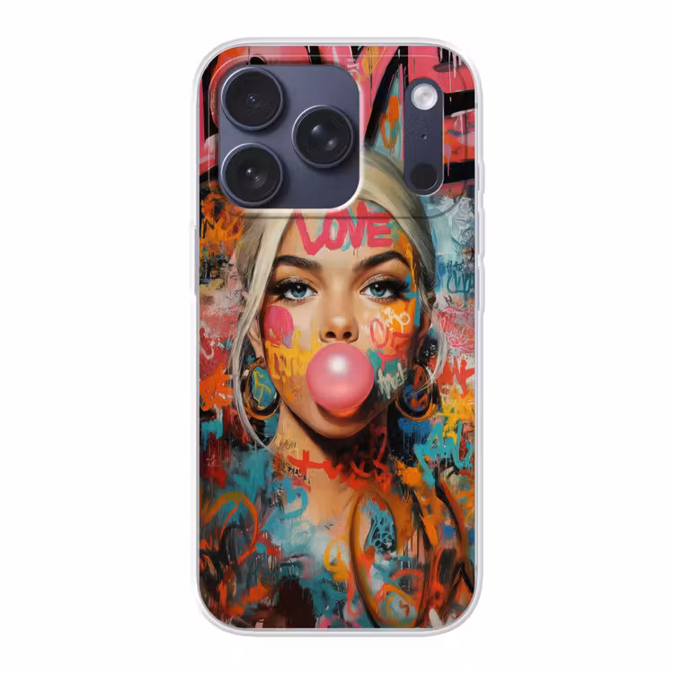 Vrouw - Kauwgom - Graffiti - Love Telefoonhoesje iPhone 17 Pro klein -3d