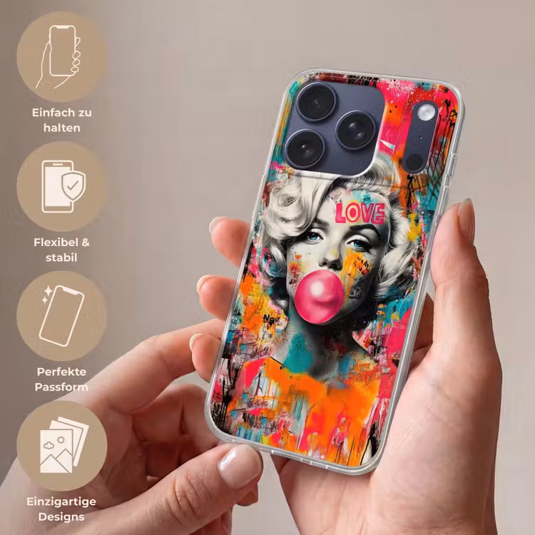 Vrouw - Kauwgom - Graffiti - Neonkleuren Telefoonhoesje iPhone 17 Pro klein -sfeer3_DE