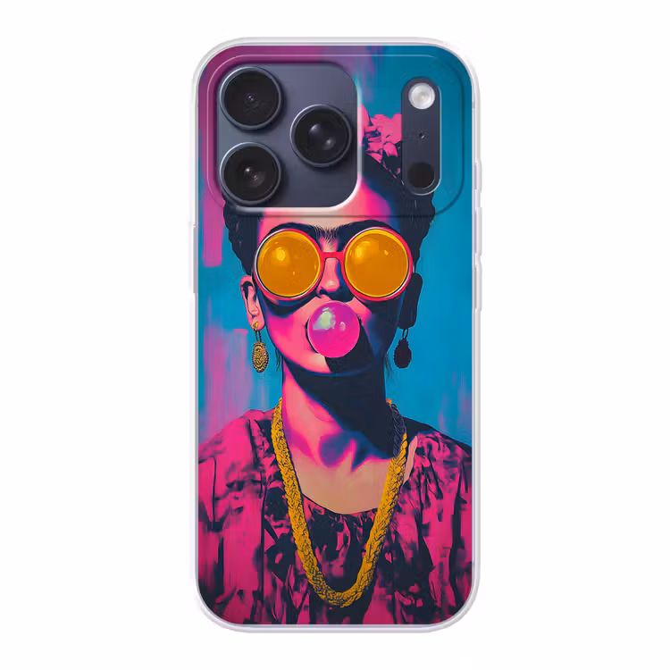 Vrouw - Kauwgom - Zonnebril - Oranje Telefoonhoesje iPhone 17 Pro klein -3d