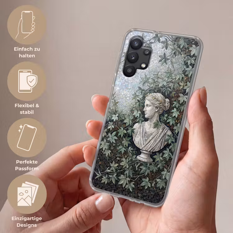 Vrouw - Klassiek - Mozaiëk - Natuur - Groen Telefoonhoesje Samsung Galaxy A32 5G klein -sfeer3_DE