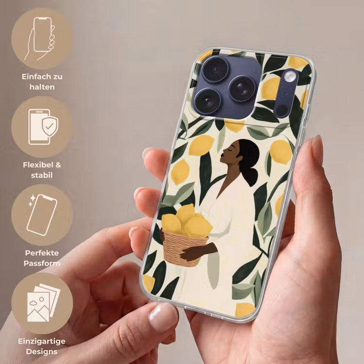 Vrouw - Mand - Citroenen - Bladeren Telefoonhoesje iPhone 17 Pro klein -sfeer3_DE