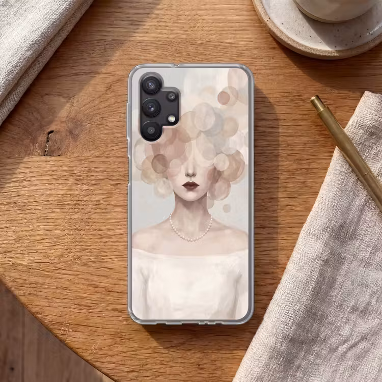 Vrouw - Cirkels - Beige Telefoonhoesje Samsung Galaxy A32 5G klein -sfeer1