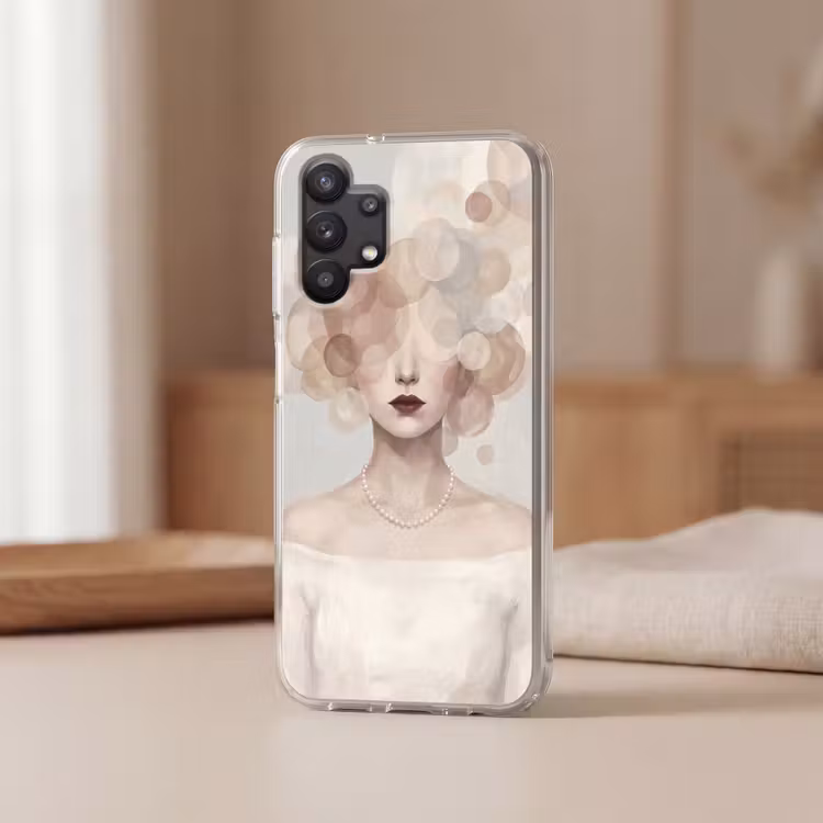 Vrouw - Cirkels - Beige Telefoonhoesje Samsung Galaxy A32 5G klein -sfeer2