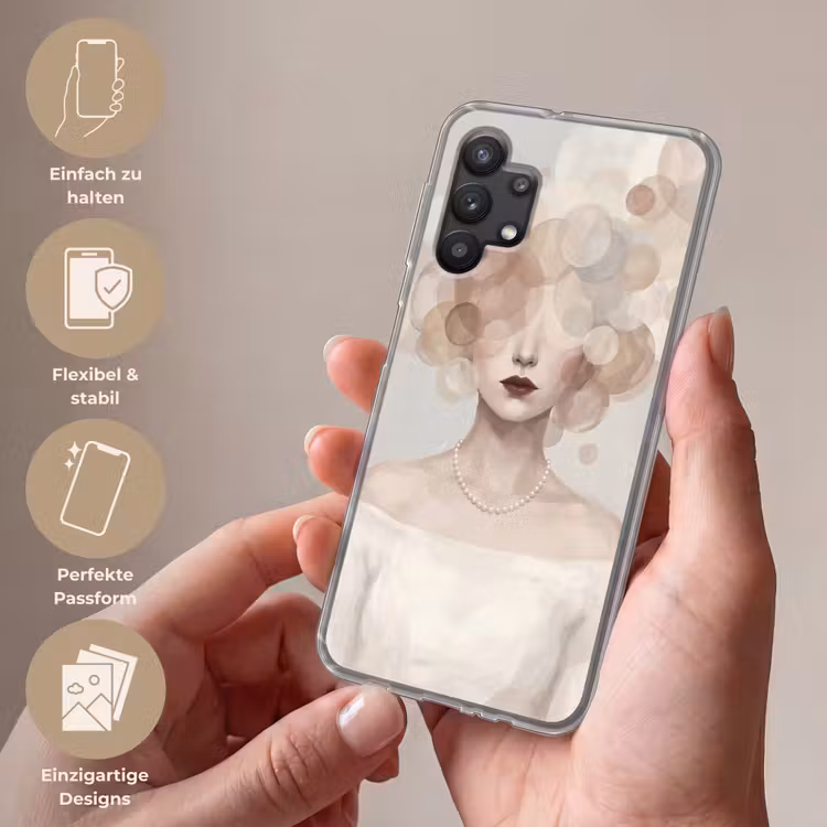 Vrouw - Cirkels - Beige Telefoonhoesje Samsung Galaxy A32 5G klein -sfeer3_DE