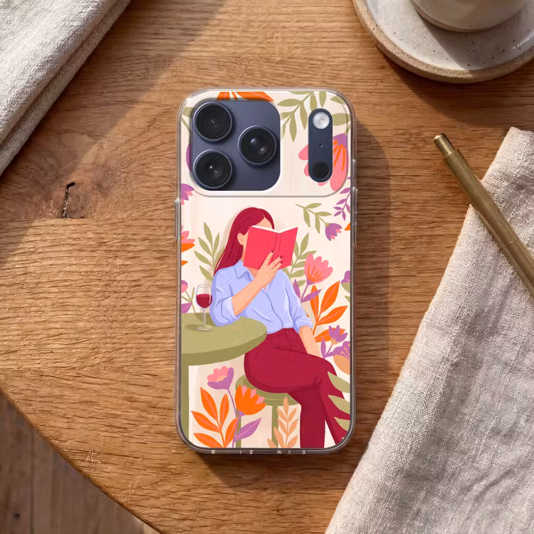 Vrouw - Lezen - Thuis - Modern - Bloemen Telefoonhoesje iPhone 17 Pro klein -sfeer1