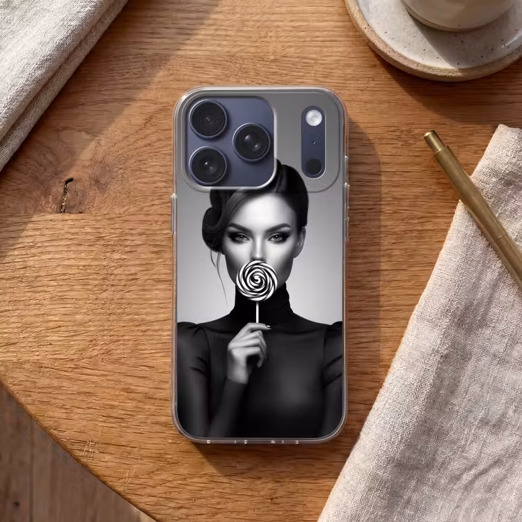 Vrouw - Lolly - Zwart Telefoonhoesje iPhone 17 Pro klein -sfeer1