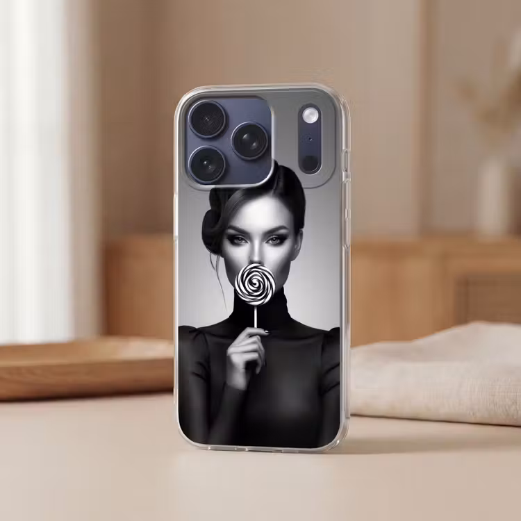 Vrouw - Lolly - Zwart Telefoonhoesje iPhone 17 Pro klein -sfeer2