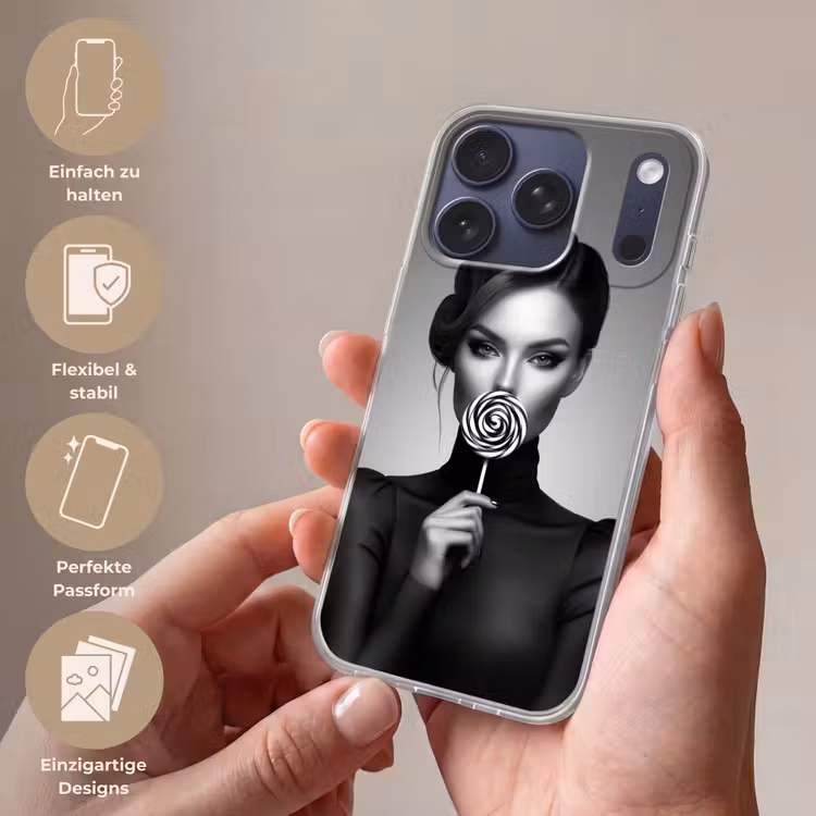 Vrouw - Lolly - Zwart Telefoonhoesje iPhone 17 Pro klein -sfeer3_DE