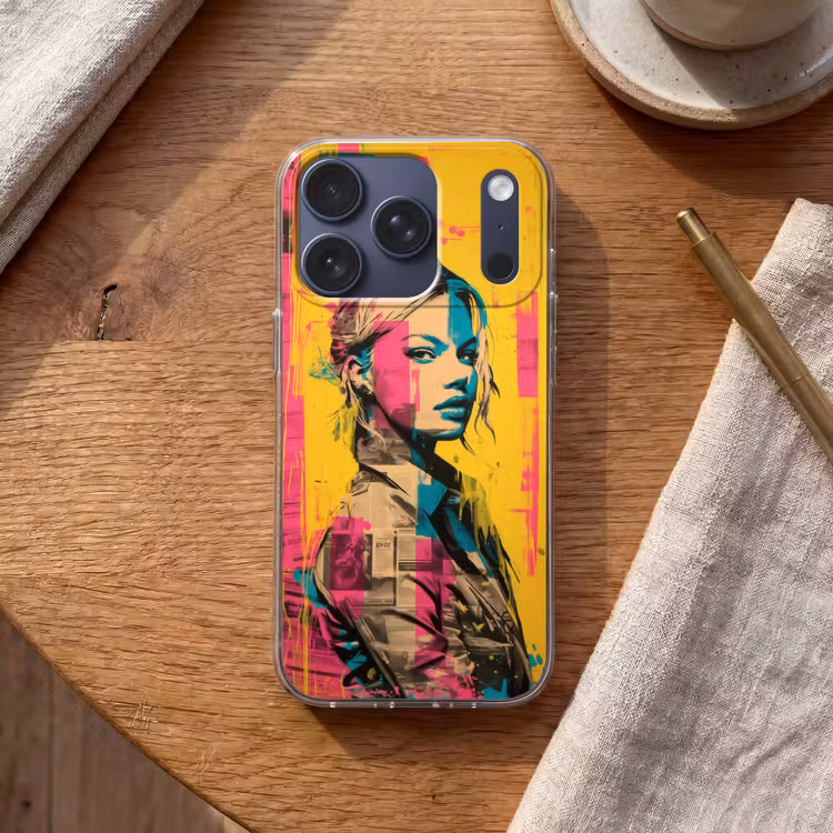 Vrouw - Verfstrepen - Gekleurd Telefoonhoesje iPhone 17 Pro klein -sfeer1