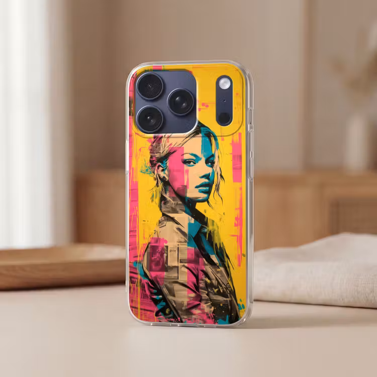 Vrouw - Verfstrepen - Gekleurd Telefoonhoesje iPhone 17 Pro klein -sfeer2