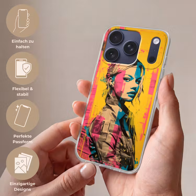 Vrouw - Verfstrepen - Gekleurd Telefoonhoesje iPhone 17 Pro klein -sfeer3_DE
