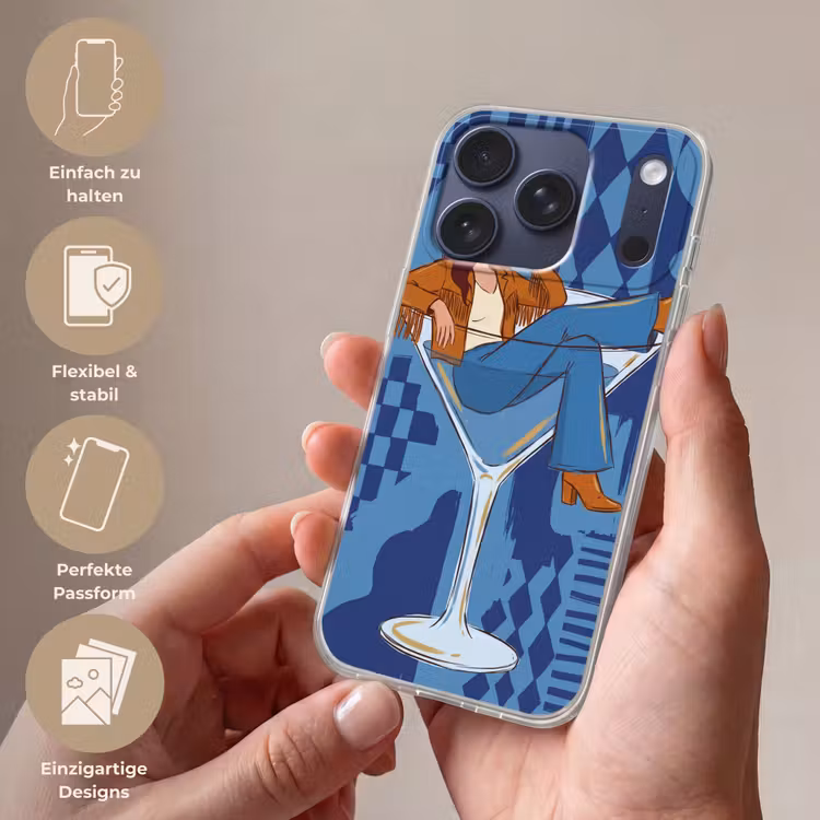 Vrouw - Martini glas - Abstract - Blauw - Kunst Telefoonhoesje iPhone 17 Pro klein -sfeer3_DE
