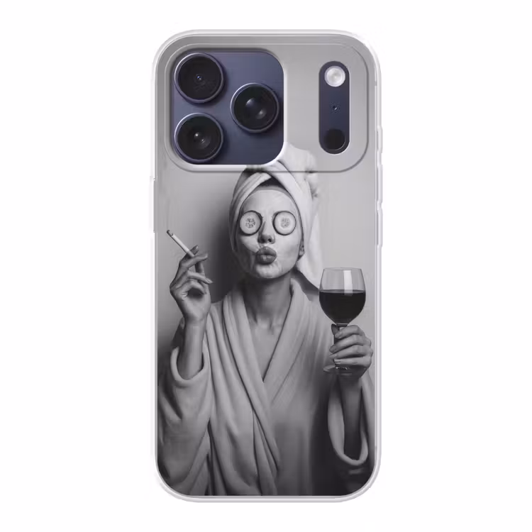 Vrouw - Masker - Wijn - Sigaret Telefoonhoesje iPhone 17 Pro klein -3d