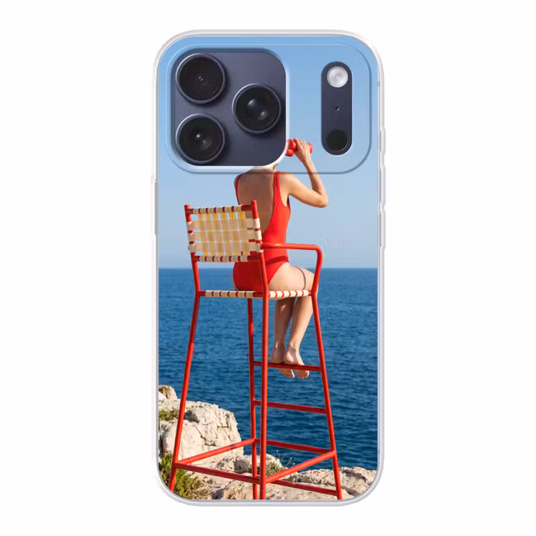 Vrouw - Zee - Kust - Verrekijker - Rood Telefoonhoesje iPhone 17 Pro klein -3d