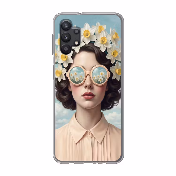 Vrouw - Narcissen - Geel Telefoonhoesje Samsung Galaxy A32 5G klein -3d
