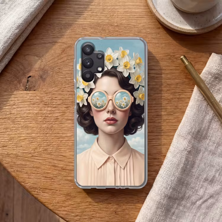 Vrouw - Narcissen - Geel Telefoonhoesje Samsung Galaxy A32 5G klein -sfeer1