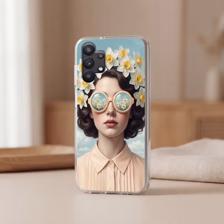 Vrouw - Narcissen - Geel Telefoonhoesje Samsung Galaxy A32 5G klein -sfeer2