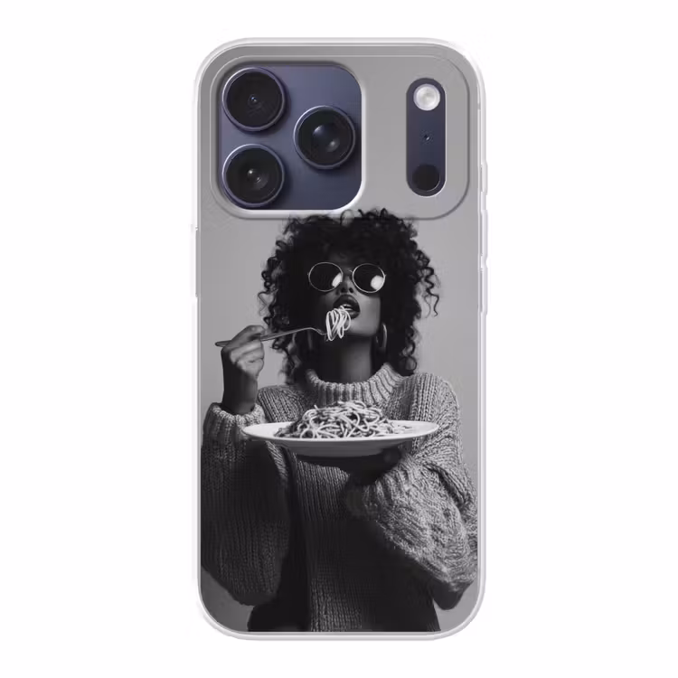 Vrouw - Pasta - Zwart - Wit Telefoonhoesje iPhone 17 Pro klein -3d