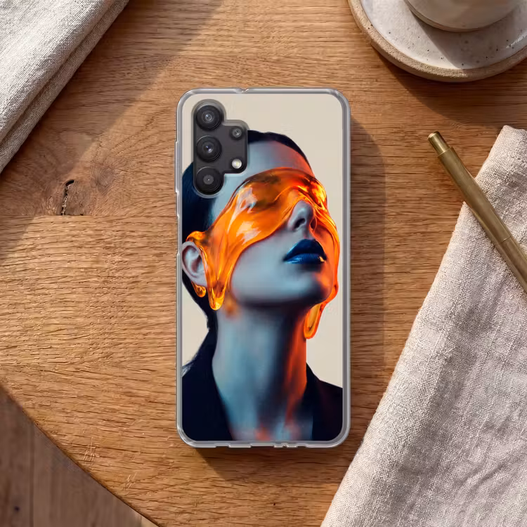 Vrouw - Oranje - Abstract - Modern - Kleurrijk Telefoonhoesje Samsung Galaxy A32 5G klein -sfeer1