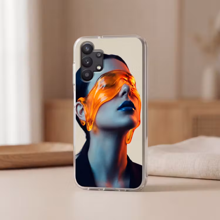 Vrouw - Oranje - Abstract - Modern - Kleurrijk Telefoonhoesje Samsung Galaxy A32 5G klein -sfeer2