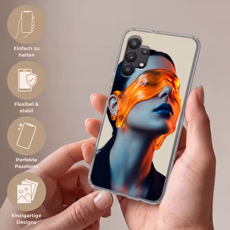 Vrouw - Oranje - Abstract - Modern - Kleurrijk Telefoonhoesje Samsung Galaxy A32 5G klein -sfeer3_DE