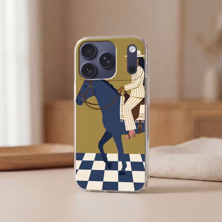 Vrouw - Paard - Rijden - Modern - Abstract Telefoonhoesje iPhone 17 Pro klein -sfeer2