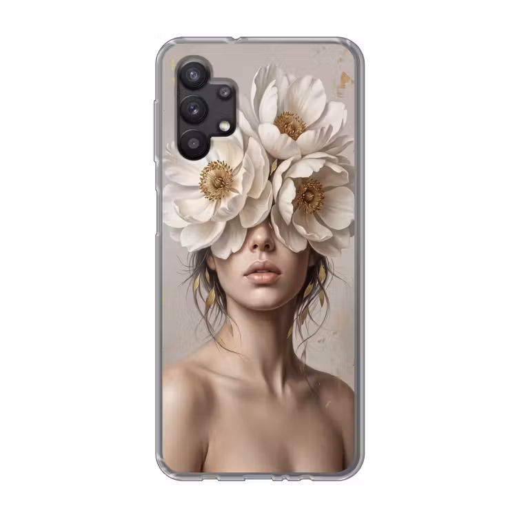Vrouw - Pioenroos - Wit Telefoonhoesje Samsung Galaxy A32 5G klein -3d