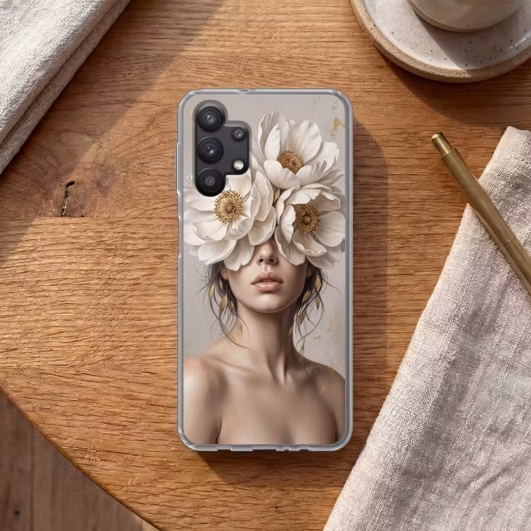 Vrouw - Pioenroos - Wit Telefoonhoesje Samsung Galaxy A32 5G klein -sfeer1